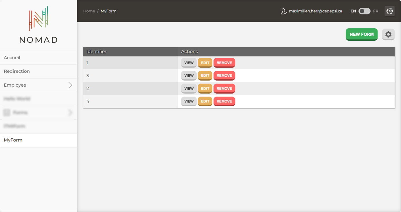 Nomad EPR tableau de bord