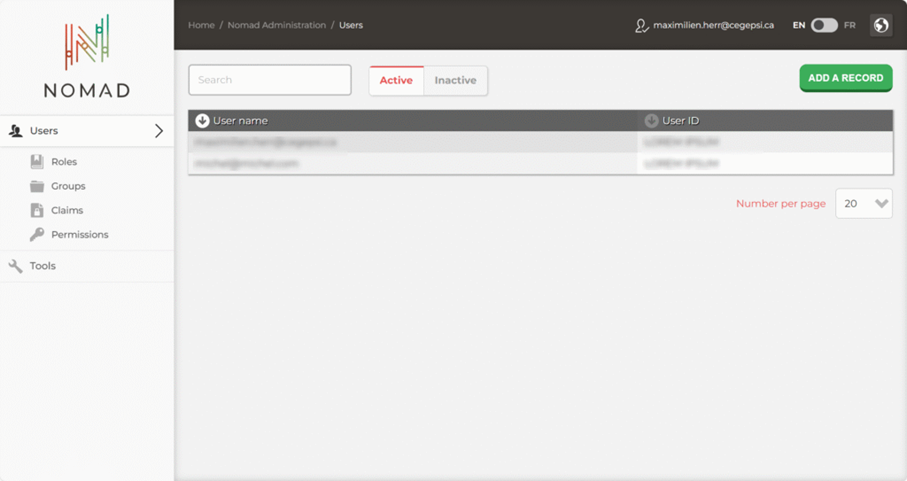 Nomad gestion utilisateurs